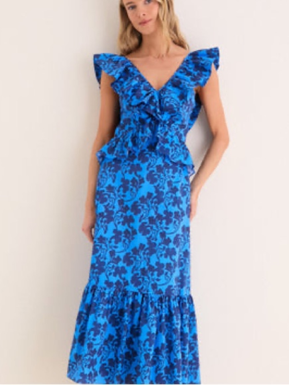 Hyacinth House  Navy & Cornflower Blue Vines Amelia Maxi Dress NWT